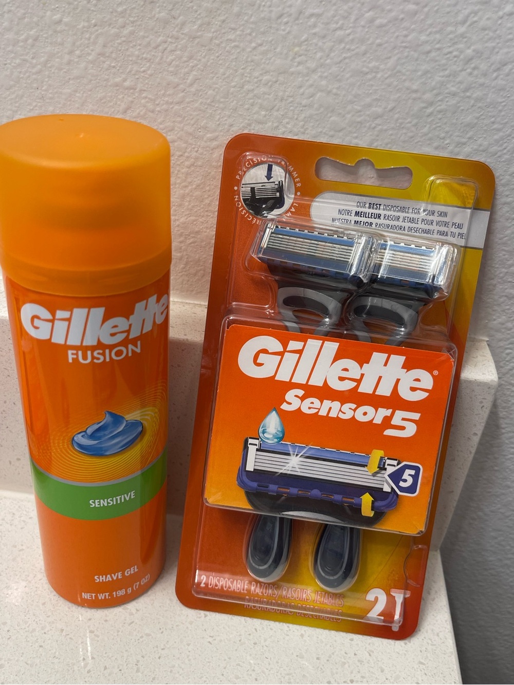 Gillette Sensor5 Disposable Razors 2ct.
Gillette  Sensitive Shave Gel gift set.
